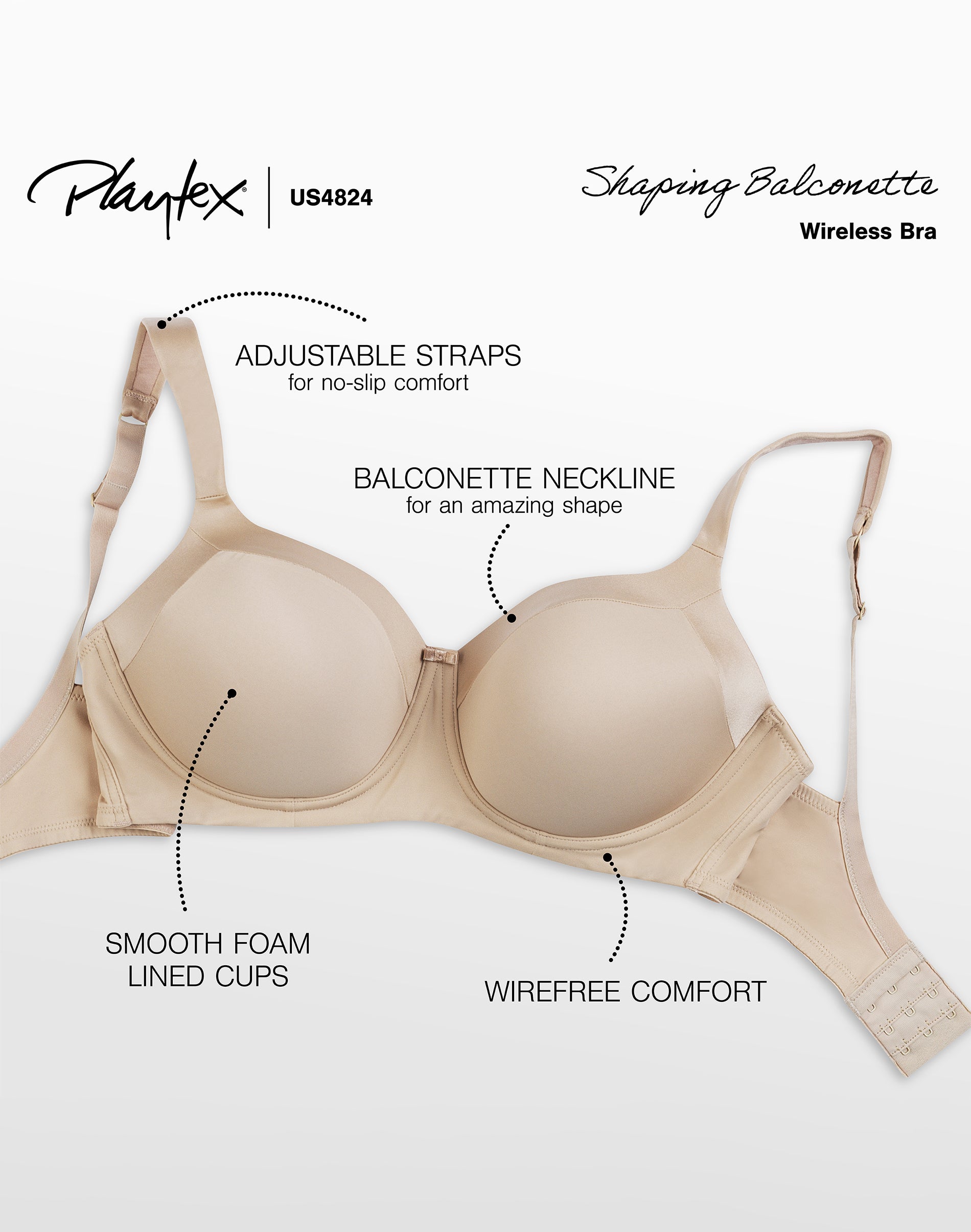 Playtex Wirefree Bra Secrets Shaping Balconette Fully adjustable Comfort Strap - Picture 9 of 34